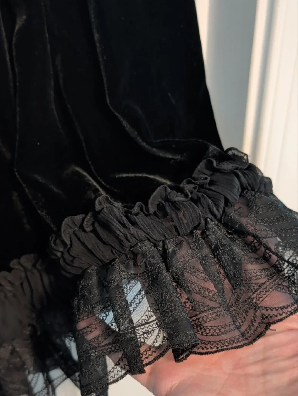 Black Velvet Maxi Skirt with Ruffle Lace Hem Size 14